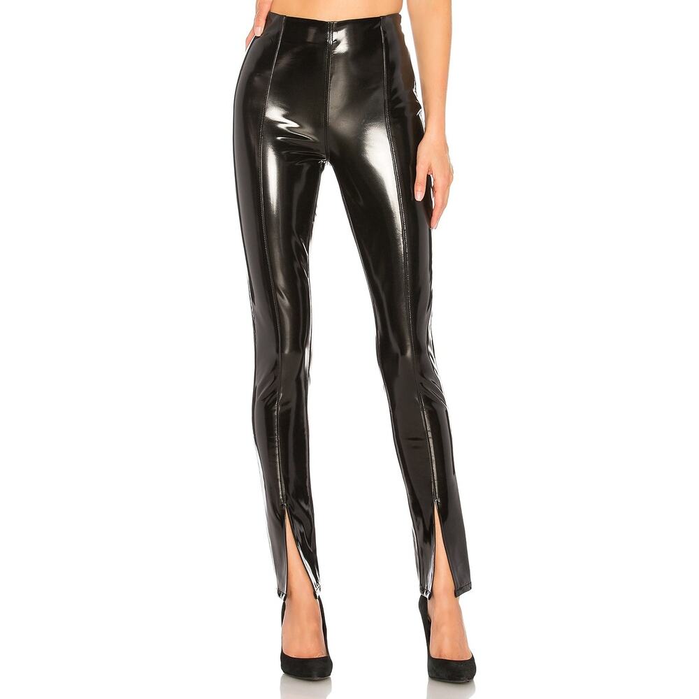BLANKNYC Women's Black Patent Faux Leather Leggings Front Ankle Slits Size 26